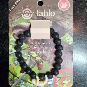 Fahlo Black Lava Stone Bracelet with Sloth Charm